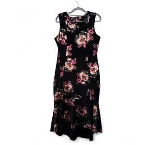 BEBE BLACK FLORAL MIDI/LONG DRESS SIZE 12 EUC